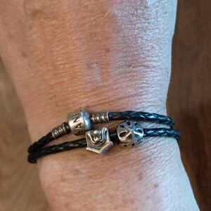 PANDORA Double Black Leather Bracelet, 14.5 inches